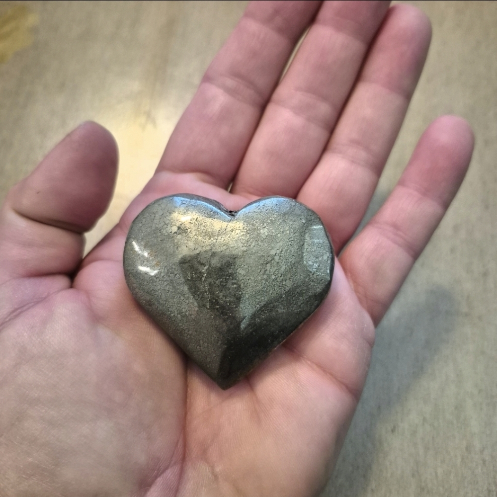 Natural Pyrite Polished Heart Palm Stone #11 - Picture 7 of 7